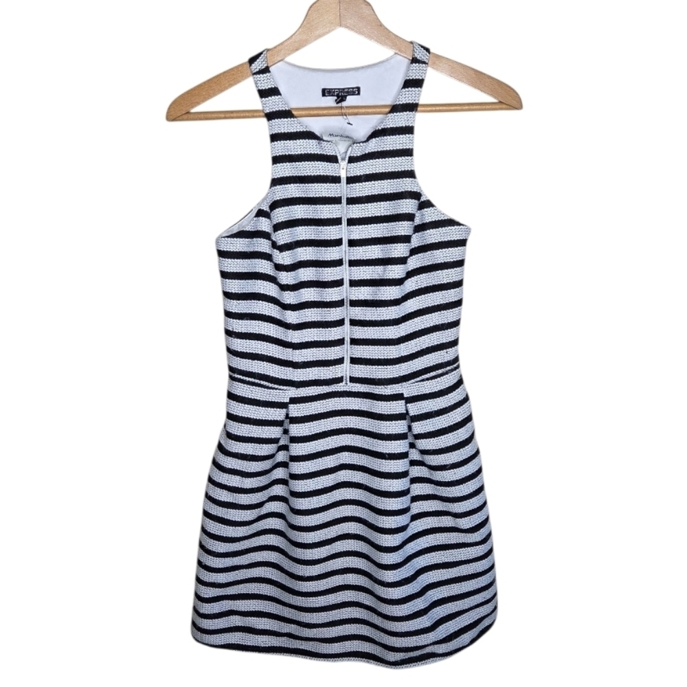 Express Black & White Striped Halter Mini Skater Dress Size 2